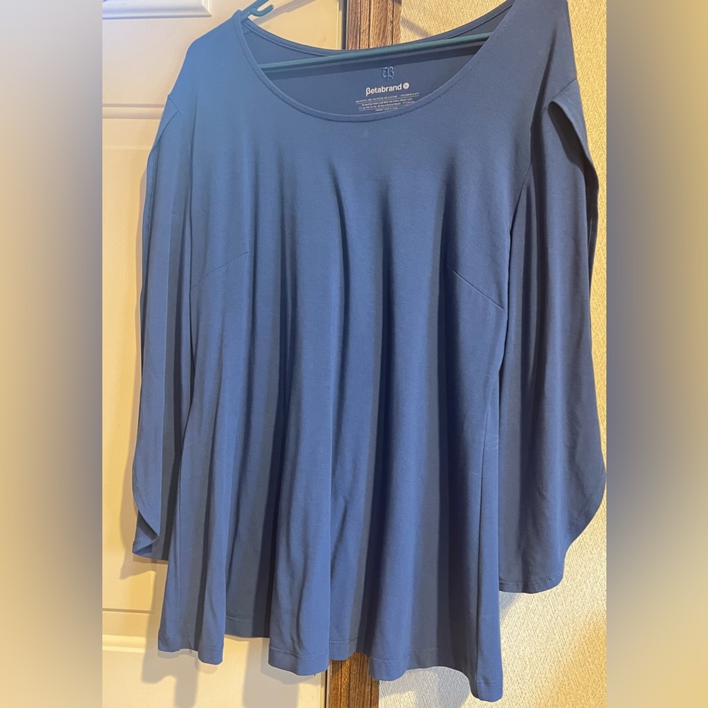 Betabrand Samantha Tunic Blouse Top Womens XLarge Blue Tulip Sleeves Athleisure